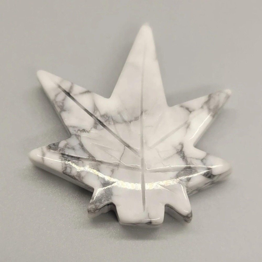 Howlite Crystal Cannabis Leaf Stone Carving
